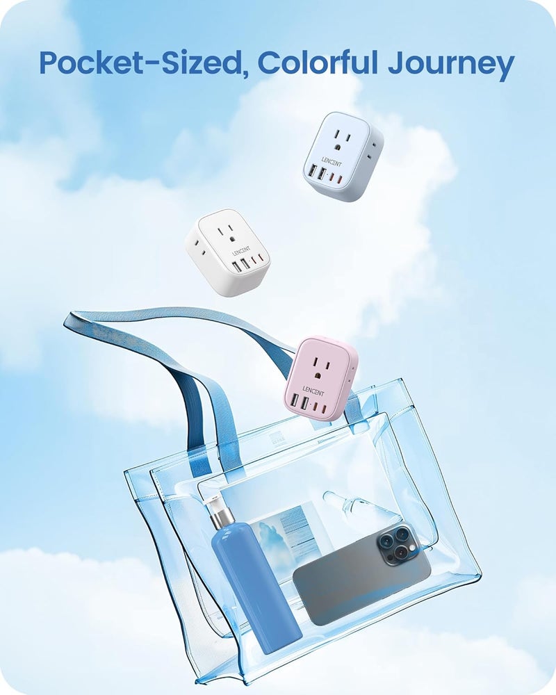 Lencent European Travel Plug Adapter, US to Europe Type-C Foldable Power Plug with 4 Outlets 4 USB Ports (2 USB C), Power Adaptor for USA to EU Euro Iceland Spain Italy France Germany Greece, Blue - Image 4